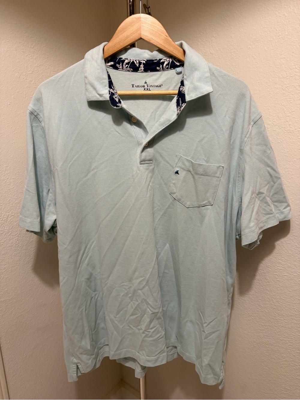 Tailor Vintage Men's Pale Blue Polo with Contrast Collar - XXL